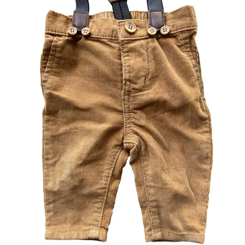 Baby B’GOSH tan Corduroy pants with detachable suspenders NWT Size 3M
